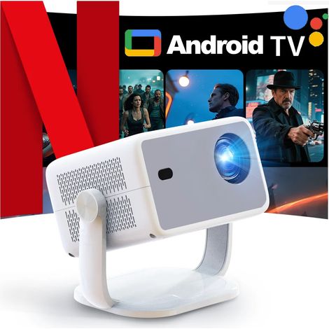 Projecteur, 800 lumens ANSI, résolution 1080P, mise au point automatique et correction trapézoïdale, rotation à 360°, Android 14, Bluetooth 5.4, Wi-Fi 6, home cinéma portable. (1/5)