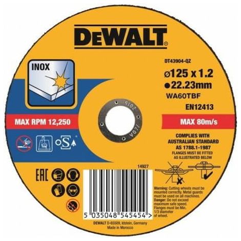 Dewalt – Disque à tronçonner métal 125mm – Pour meuleuse – Diamètre alésage 22,2mm – 1 pièce – Coupe nette pour métal