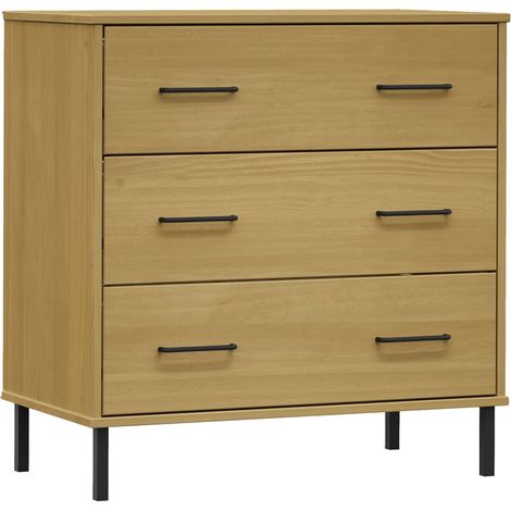 Sideboard with 3 Drawers Brown 77x40x79.5 cm Solid Wood OSLO vidaXL (1/5)