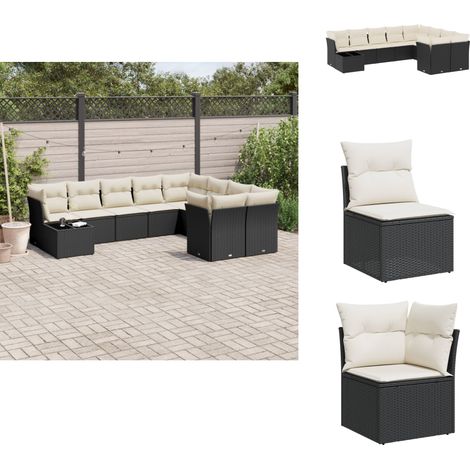 Salon de jardin 10 pcs avec coussins noir résine tressée - Ensemble Salon De Jardin - Meuble De Jardin - Salon De Jardin Design - Mobilier De Jardin - Canapé De Jardin (1/5)