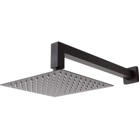 Kit doccia braccio doccia + soffione 20x20 nero opaco
