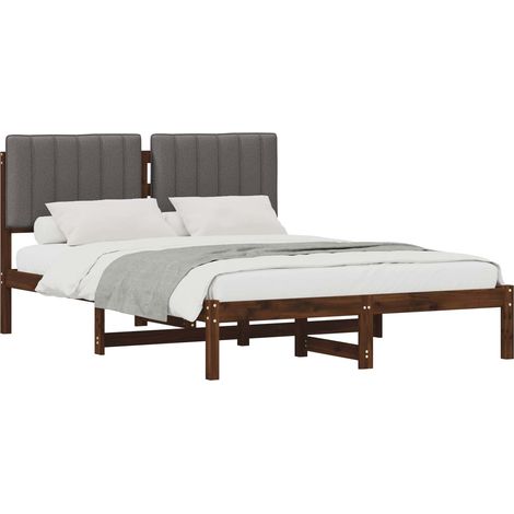Bed Frame with Upholstered Headboard Dark Brown and Light Grey vidaXL (1/5)