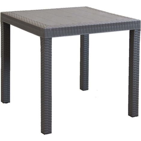 Tavolo quadrato 80x80 cm da esterno giardino in wicker stampato con gambe regolabili e foro centrale per ombrellone Nasa - DarkGray