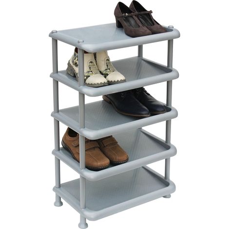 DanDiBo Schuhregal Kunststoff 93901 Stapelbar Schuhablage Offen Schuhständer mit 5 Ebenen Grau Schuhschrank