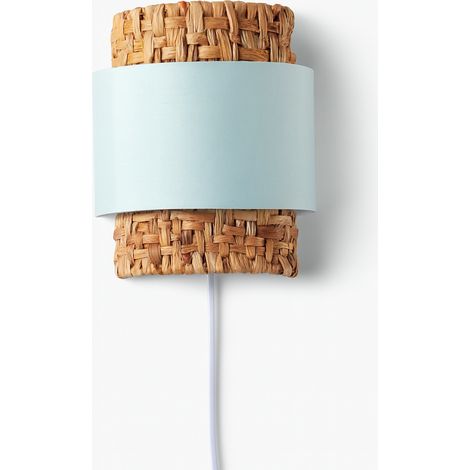 Aplique pared ratán verde agua boho E27 con cable “VÉLA” (1/5)