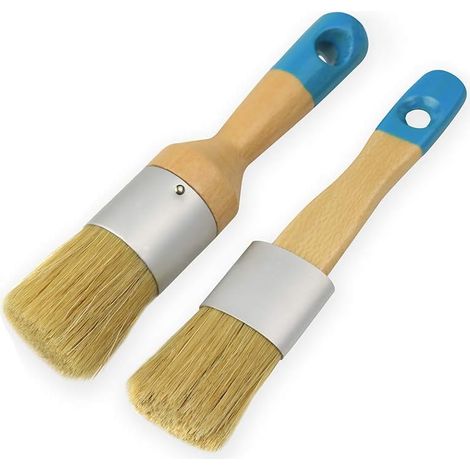 Brush À Peinture Chalk - Tête Ronde Et Plate 1 Pouces - Poignée En Érable Verni - Soies Naturelles Bouillies Deux Fois - Pour Peinture Au Lait Et Cire De Finition - Lot De 2 (1/5)
