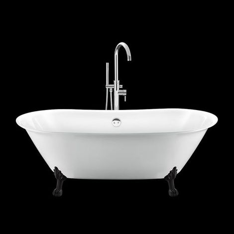 Baignoire sur pieds rétro SURRY HILLS Blanche 165 cm Pieds de Lion Noirs