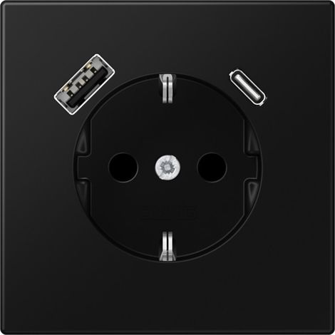 Jung SCHUKO Steckdose 16 A 250 V , mit USB-Ladegerät 1 x Typ A + 1 x Typ C, integrierter erhöhter Berührungsschutz, (1/3)