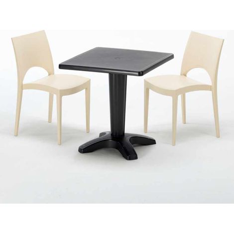 Mesa Cuadrada Negra 70x70 cm y 2 Sillas De Colores Paris Aia - Beige