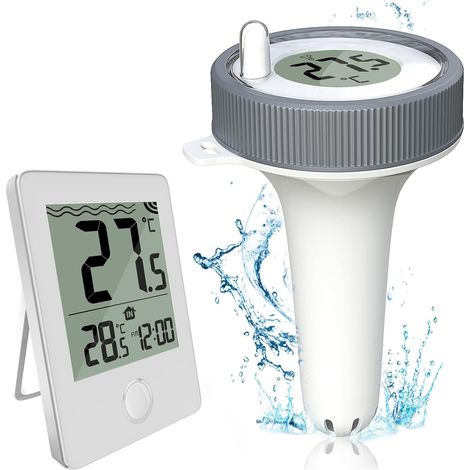 Termómetro de piscina, termómetro digital inalámbrico flotante de fácil lectura, termómetro para piscina, color blanco (1/5)