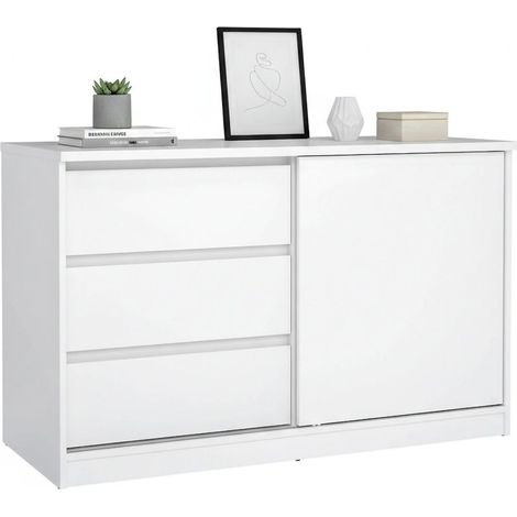 Dmora - Kommode Nathalie, Wohnzimmerbuffet, Wohnzimmer-Sideboard, Moderne Küchen-Speisekammer, 119x50 h76 cm, Glänzendes Weiß