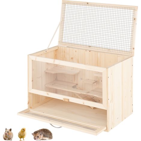 Costway – Cage pour hamster en bois – Toit rabattable en treillis – 5 plateformes – Rampe – Panneau acrylique – Dimensions 60 x 36 x 42 cm (1/5)