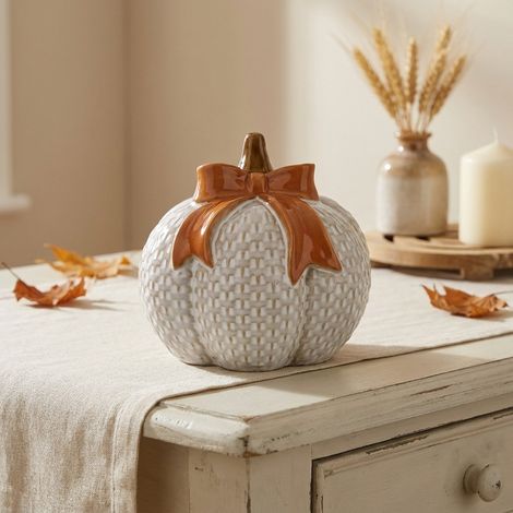 Checked Pumpkin Orange Bow Ornament (1/2)