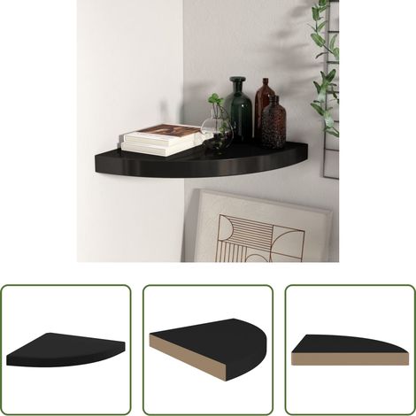 Wandregal - Eck-Schweberegal Schwarz 35x35x3,8 cm MDF (1/5)