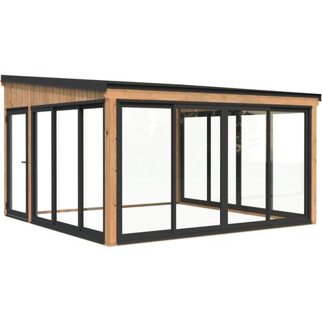 Abri de jardin en bois 16,6 m² – Structure en bois massif certifié FSC – Portes coulissantes aluminium – Jardin d’hiver lumineux – Palmako