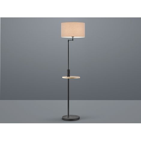 LED Stehleuchte Schwarz matt mit Stoffschirm, Ablagetisch & USB Anschluss, 160cm (1/5)