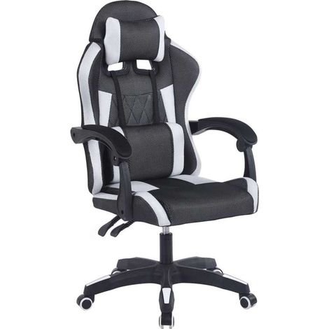Sillón giratorio elevable gamer Master tapizado en simil piel negro/blanco, 115-125cm(alto) 66cm(ancho) 60cm(fondo).