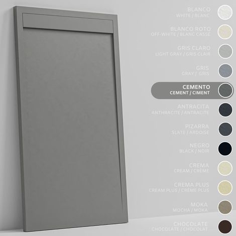 SOULHOME Duschwanne - Mineralguss & Gel Coat - Stein-Struktur - Rutschfest - Zementgrau - 90X70- Extraflach 3cm - Inklusive Ablassventil - Minimalistisches Design