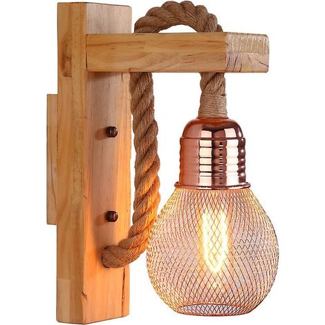 Applique a LED in corda di canapa industriale / lampada in legno, attacco E27 rosa (1/5)
