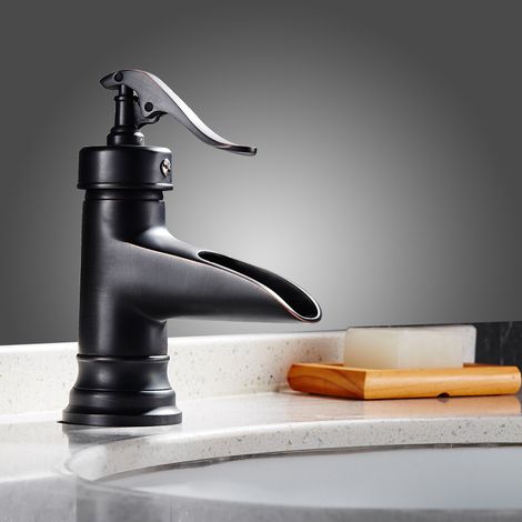 Grifo de baño negro, grifo mezclador de lavabo monomando, grifo mezclador de baño con manguera de conexión de 60 cm (1/5)