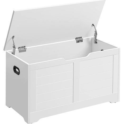 Coffre De Rangement, Banc Chaussures, Meuble Pour Entrée, Avec 2 Charnières De Sécurité, Imitation Grange, 40 X 100 X 46 Cm, Pour Couloir, Chambre, Salon, Blanc Nuage (1/5)