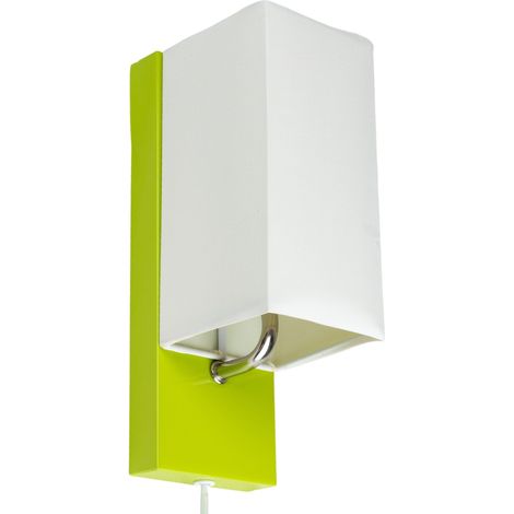 Applique murale abat jour tissu blanc socle metal vert Lampe 1 spot lumière LED (1/3)