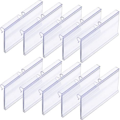 50 porte-étiquettes transparents en plastique pour étagères grillagées, étiquettes de prix de détail, étiquettes à clipser pour paniers de rangement (8 cm x 4 cm). (1/5)
