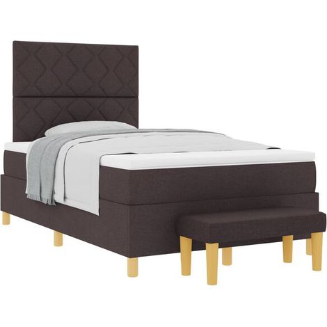 Matelas à ressorts avec tête de lit, marron foncé, 190 x 120 cm, recouvert de tissu. (1/5)