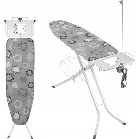 KADAX Tabla de Planchar para Generador de Vapor, Tabla de Planchar Plegable con Toma de Corriente, Funda de Algodón y Altura Regulable (120 x 38 cm, Gris) (1/5)