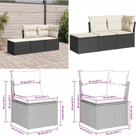 Salon de jardin 3 pcs avec coussins noir résine tressée - Salon De Jardin - Mobilier De Jardin - Salon Extérieur - Ensemble De Canapés - Canapé D'angle - Home & Living (1/5)