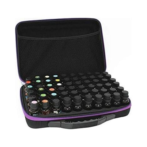 Bote d'huiles Essentielles à 60 Compartiments Sac Rangement Pour 60 Bouteilles Inserts En Mousse Avec étui Protection Antichoc Fourre-Tout Protecteur Violet (Huile essentielle NON INCLUS) (15ml) (1/5)