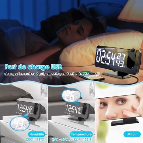 Radio Réveil Projection Plafond ®WHD© Horloge Numérique avec Ecran Miroir Affichage de la température et de l'humidité (1/4)