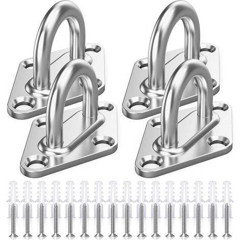 M5 Platino Occhiello in acciaio Inox,4 Pezzi Rombico Kit Gancio a Soffitto Carico Pesante,Ganci di ancoraggio Marina con Vite,Gancio di Sospensione a Soffitto Staffa di Montaggio Anello di Attaccatura (1/5)