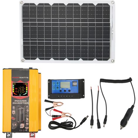 Onduleur solaire 500W 12V-220V + Panneau solaire monocristallin 18W 18V + Régulateur de charge 30A 12V/24V Jaune (1/5)