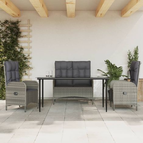 Juego de comedor de jardín 4 piezas con cojines ratán PE gris vidaXL (1/5)