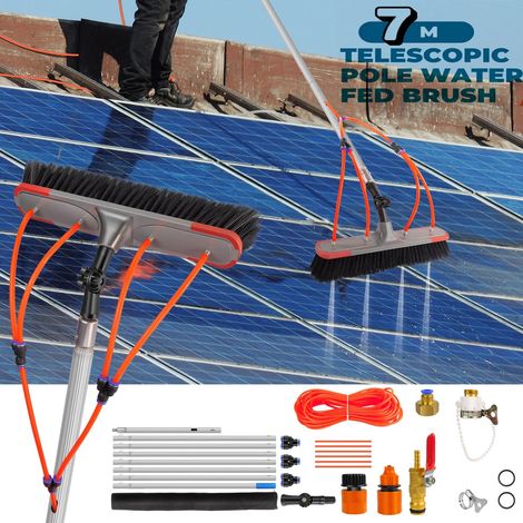Kit de perche alimentée en eau, perche de nettoyage de vitres avec panneau solaire de 7 m, brosse pivotante à 180° (1/5)