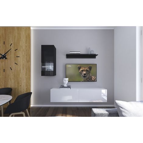 Ensemble meuble TV NEXT 272 AN272-17BW-HG25-1A noir-blanc brillant 193 cm
