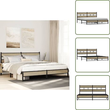 Estructura metálica - vidaXL Estructura de cama sin colchón metal roble Sonoma 200x200 cm - Cabecero de cama