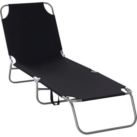 Transat pliable avec dossier réglable et structure métallique antirouille, 187 x 55 x 24 cm, noir