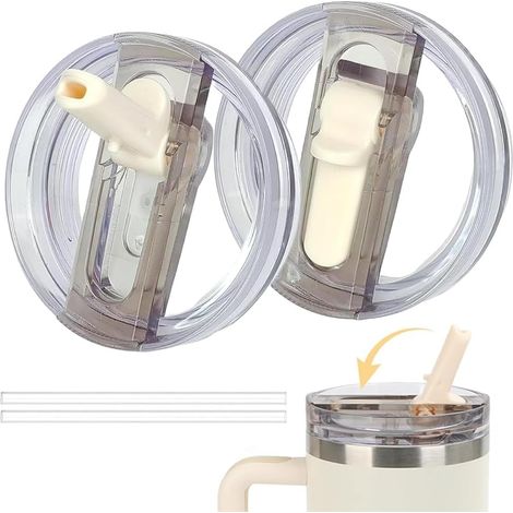 Stanley Cup Lot de 2 couvercles de rechange pour gobelets de 100 ml avec 2 pailles, réutilisables, anti-fuite et anti-poussière, couvercles Stanley (1/5)