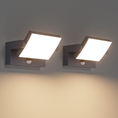 2 Pcs 24W Applique Exterieur/Intérieur LED avec Détecteur de Mouvement, IP65 Lampe Murale avec LED Panneau Rotatif, Éclairage Murale pour Entrée Jardin, Anthracite, Blanc Chaud 3000K (1/5)