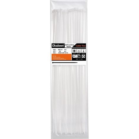 Kabelbinder 400mm x 3,6mm Weiß, 100 Stück, UV-Beständig, 18kg Zugfestigkeit (1/5)