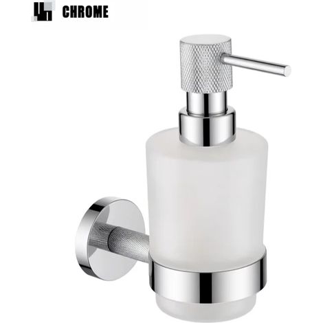 (Chrome B) Distributeur mural de savon/gel hydroalcoolique en laiton nickelé brossé moleté, support pour flacon en verre, accessoires de salle de bain (1/5)