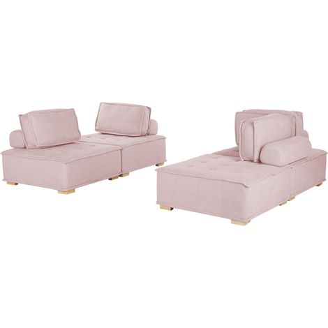 Modular Living Room Set 4 Seater TIBRO Fabric Pink (1/5)