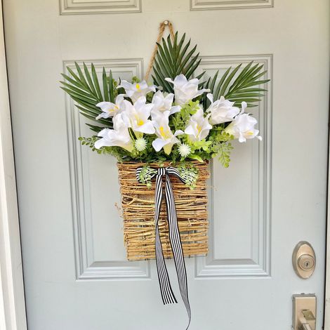 Panier À Fleurs - Guirlande Porte En Rotin Artificiel Avec Tiges Réglables - Décoration Printemps Extérieur Intérieur - 40 x 30 x 7 cm (1/5)