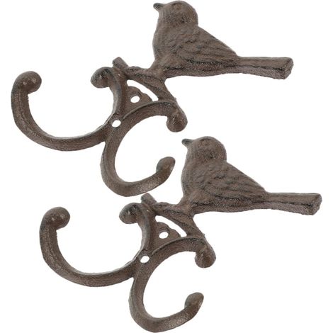 Lot de 2 patères murales vintage en fonte motif oiseau