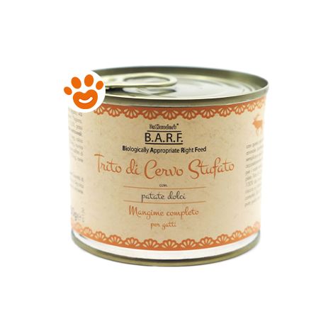 BARF Cat Menù Completo Trito di Cervo Stufato - BARF Cat Menù Completo Trito di Cervo Stufato - Lattina Da 200 Gr
