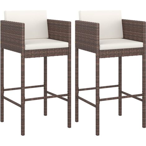 vidaXL Barhocker Set von 2 mit braunen Kissen aus geflochtener Rattan