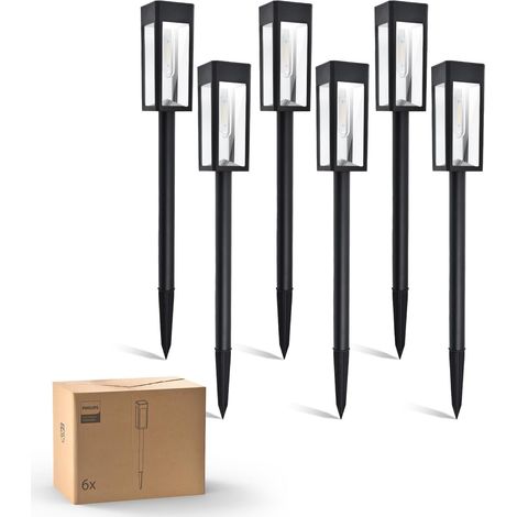 Lampes solaires de jardin Philips - Éclairage extérieur LED - Verre et métal - Blanc chaud 3000K - Étanche - Idéales pour jardin, allée, terrasse, pelouse - Lot de 8 (1/5)