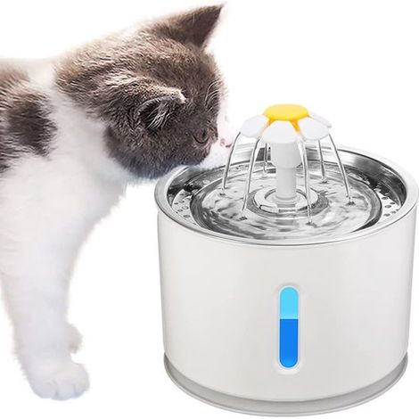 Ciotola per gatti, distributore d'acqua per cani e gatti, 2,4 l, spegnimento automatico a livello basso, fontanella per animali domestici, acciaio inossidabile, distributore d'acqua automatico (1/5)